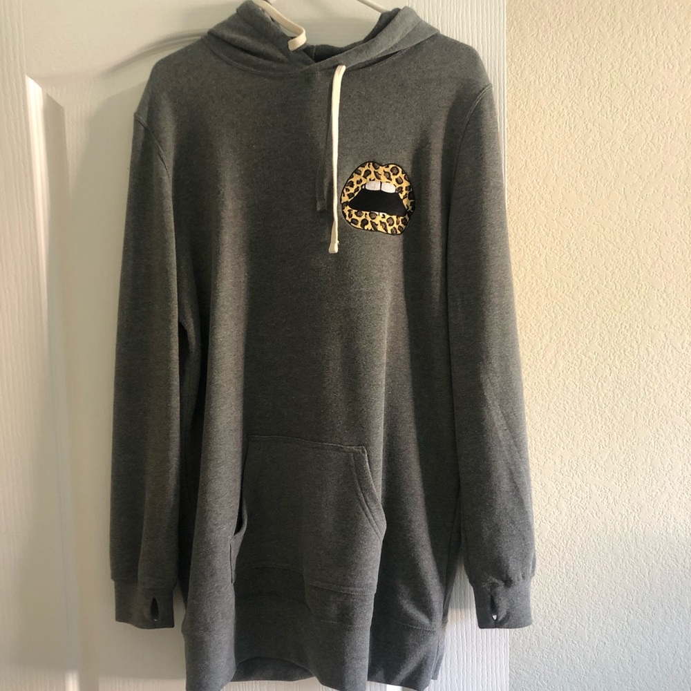 Gray sweatshirt dress.
